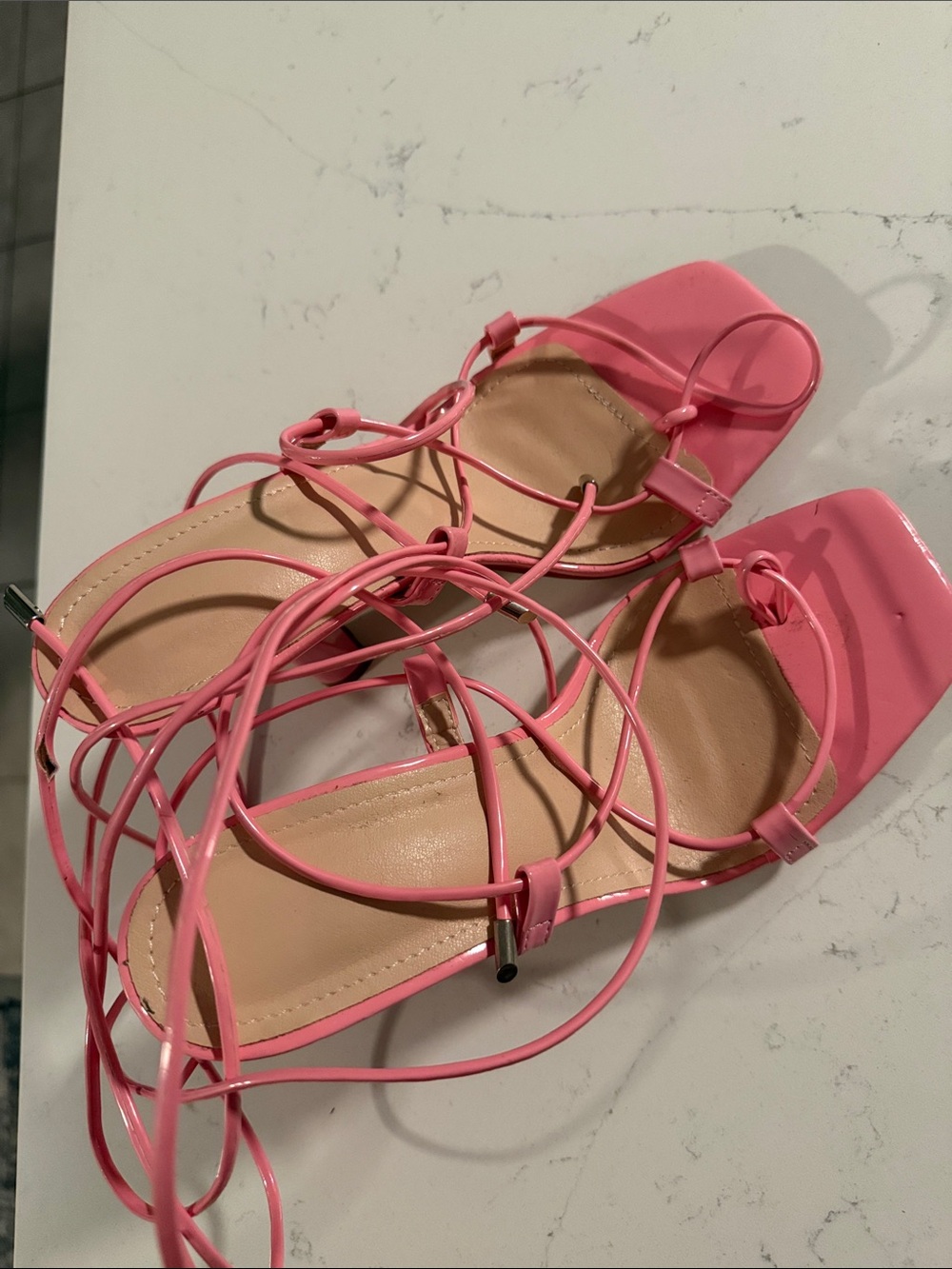 Women’s Pink Strappy Lace-Up Sandals
